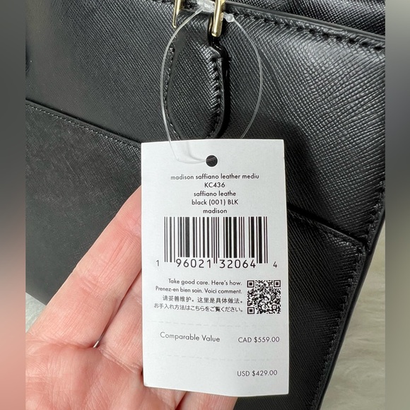 Kate Spade Madison Medium Saffiano Leather Black Satchel Crossbody - Picture 8 of 9